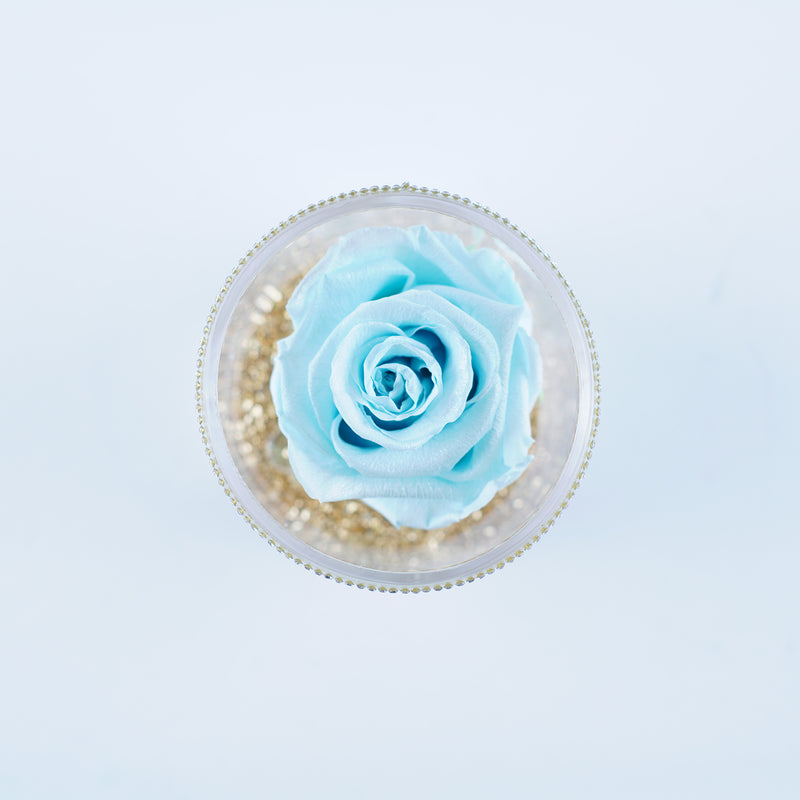 Single Rose Round - Light Blue Shimmer Rose Jadorit