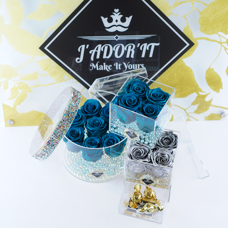 8 Rose Round - Teal Blue Roses Jadorit